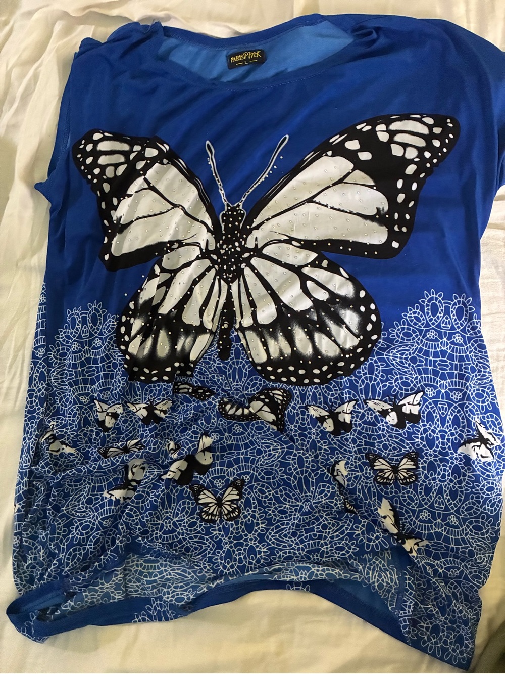 Blue Butterfly Rhinestone Shirt 🦋